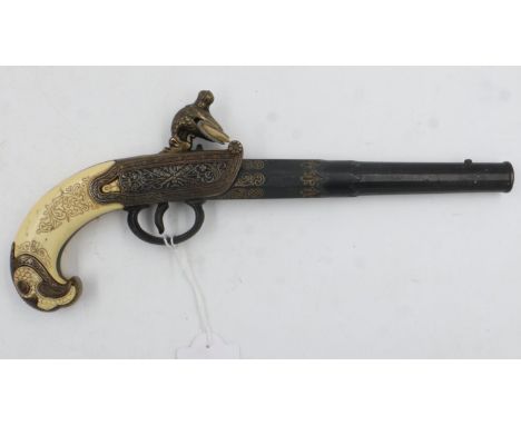 Replica Portuguese flintlock pistol with ivorine grip. UK P&amp;P Group 2 (£20+VAT for the first lot and £4+VAT for subsequen