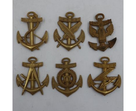 Six replica WWII Kriegsmarine divisional cap badges. UK P&amp;P Group 1 (£16+VAT for the first lot and £2+VAT for subsequent 