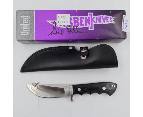Hibben Knives model GH2021 Alaskan Pro Guide Hunter with Gut Hook, with leather sheath, boxed. UK P&amp;P Group 1 (£16+VAT fo