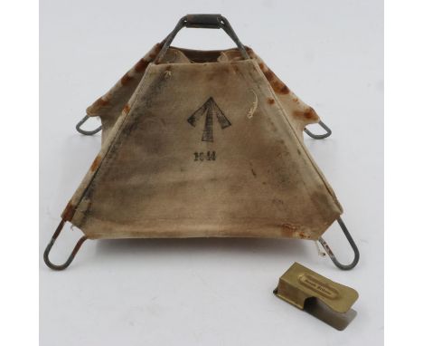D-Day 1944 dated canvas mine marker with wire frame, with a replica D-Day clicker. UK P&amp;P Group 1 (£16+VAT for the first 