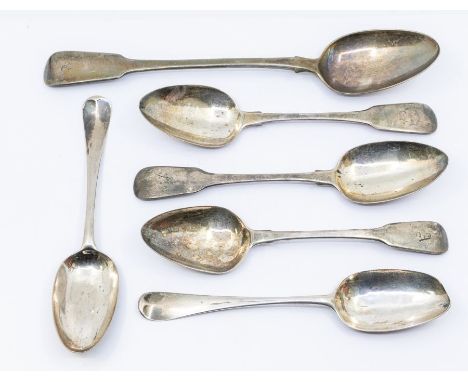 A collection of silver flatware to include: a fiddle pattern serving spoon, London hallmarked by 'William Eley I &amp; Willia