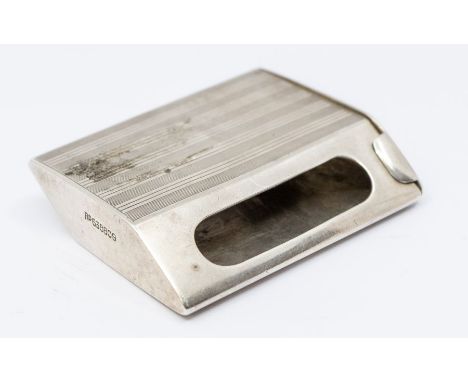 A George V novelty silver match box holder, engine turned decoration and flat designed, hallmarked by Percy Edwards, London, 