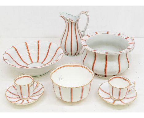 A mid 19th Century Copeland part tea service pattern no: 8351 with stripped orange and blue decoration, comprising 6 cups, 8 