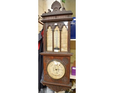 Barometer H. Hughes &amp; Son, 59 Fenchurch Street, London: late Victorian with an aneroid circular barometer and mercury the