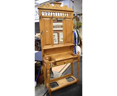 Antique pine hallstand along with an antique pine washstand with tile splash