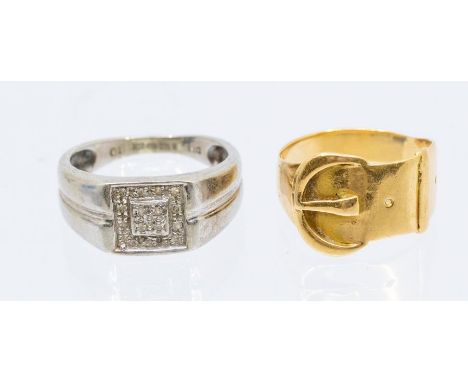 A collection of gold jewellery to include a 9ct white gold and diamond pave set dress ring, size P1/2, total gross weight app