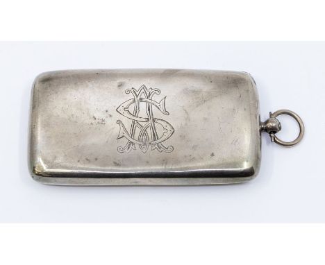 A George V silver oblong shaped sovereign holder, the monogrammed cover opening to reveal five sovereign compartment holders,