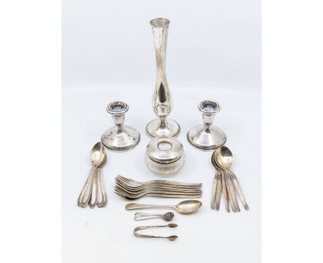 A collection of ealry 20th Century American silver flatware stamped makers include Bruckmann etc together with a pair of Ster