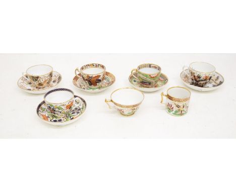 Three pairs of various 19th Century porcelain Imari palette cups and saucers and a single cup pattern no: 263 together with a