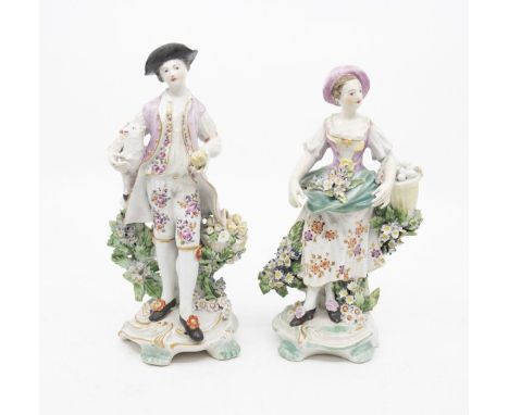 A pair of Derby figures of a Shepherd and Companion, patch marks, circa 1765, approx 21cm high Further details: Restoration t