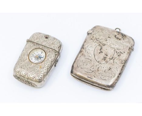 An early 20th Century white metal combination vesta case with compass together with a novelty base metal vesta compass with c