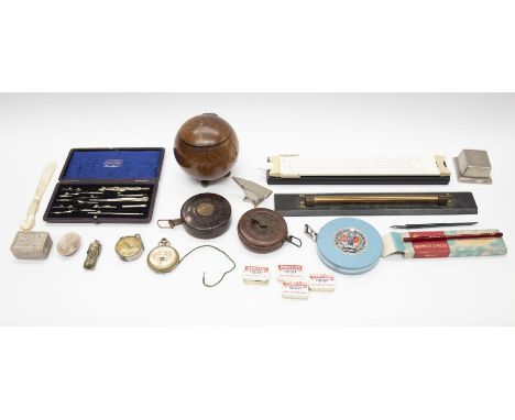 Collection of Vintage Measuring Tapes, Instruments and Tools, including two vintage Bellingham and Stanley sugar pocket Refra