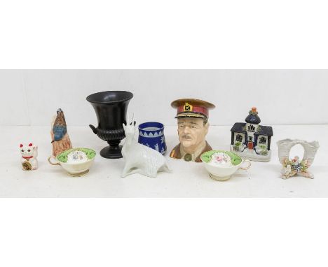 Collection of mixed ceramics late 19th century and 20th century cups, saucers, toby jugs, Royal Doulton figure and other figu