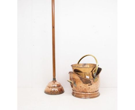 A selection of antiques and vintage copper items, to include: a simplex copper washing dolly, a copper warming pan with turne
