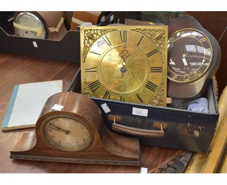 A late 18th/ early 19th Century brass clock dial and movement, inscribed Thomas Shinn Mathan No 248, inc pendulum and weight,