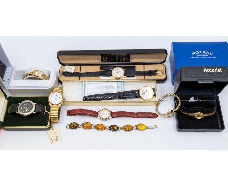 A collection of gold plated and other watches makers include Rotary, Accurist etc (1 bag)