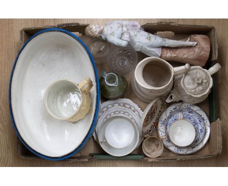 A collection of china wares, cream wares, a 20th Century figure, large pot and other ceramic items (Q)