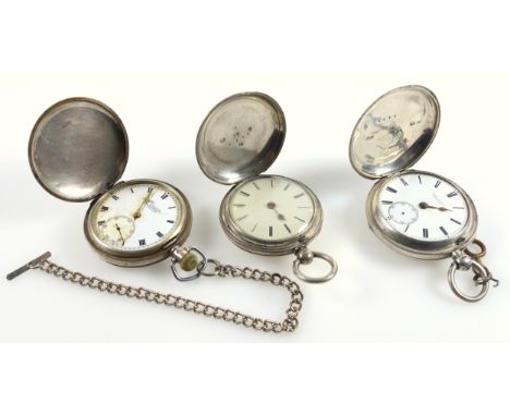 Victorian hunting watch with a white enamelled dial, enclosing a keywind movement, in a silver case by EK, Chester 1876, 47 m