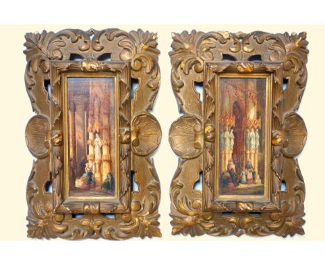 H. Schafer (19th century), ?Portion of West Porch, Chartres Cathedral, France? figures in a doorway with six marble statues r