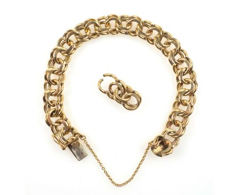 14k gold multi-link bracelet with safety chain (together with extra links), 50.4 grams 