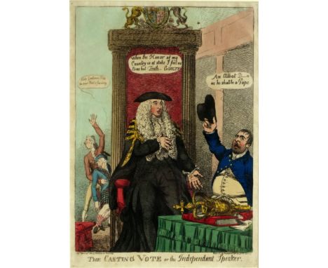 Early 19th century English School ?The Casting Vote or the Independent Speaker? coloured engraved political caricature print 