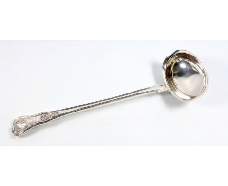George IV Irish King?s pattern soup ladle with an oval bowl, bottom of handle numbered ?34?, by James Le Bass, Dublin 1828, 1