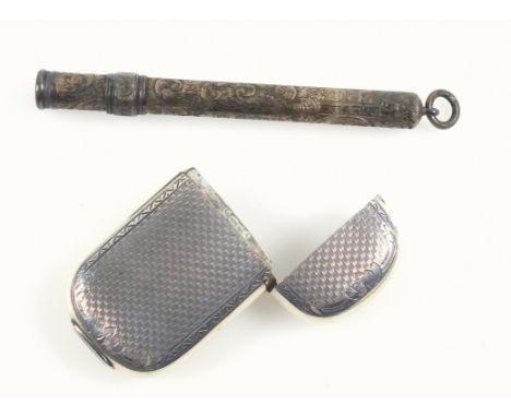 Victorian vesta case with engine turned decoration and vacant cartouche, by M &amp; Co, Birmingham 1884, 6 x 3.5cm, and a lat