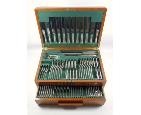 Canteen of Waring and Gillow Romney Plate, Reed, Ribbon and Floral pattern cutlery for 8 place setting comprising soup spoons