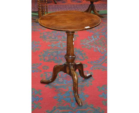 An oak tilt-top table of small proportions, George III tripod base, cabriole legs, pad feet, later top.