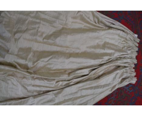 Textiles- a large pair of eau de nil shot silk interlined curtains. 10'8"x 7'4"(328cmx 224cm)