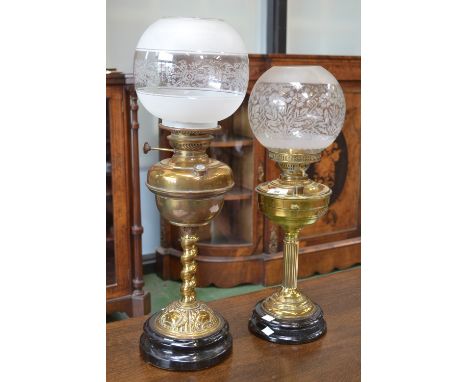 A Victorian brass oil lamp; another (2)