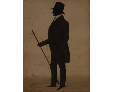 Anthony Webster, a silhouette, of a gentleman with a coaching whip, signed, dated 1838, watercolour, 25.5cm, x 18.5cm
