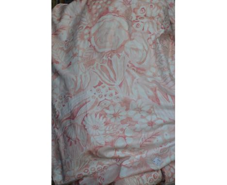Textiles- a pair of Tricia Guild glazed cotton curtains Flower Garden, 1977, cream and pink floral