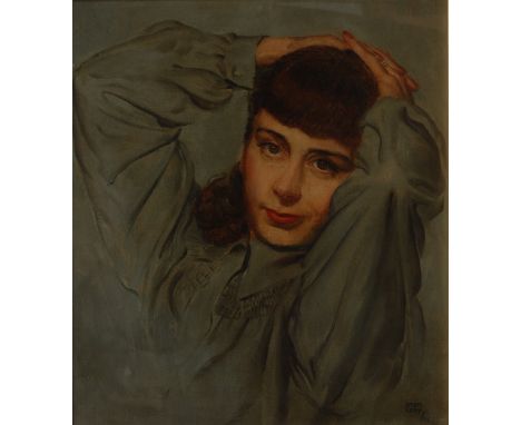 Jack Keay (American Bn.1907)
The Blue Blouse, Portrait of a Young Woman
signed, oil on board, 44cm x 39cm