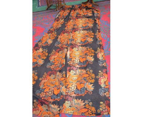 Textiles- retro curtains, Boras cotton Sweeden, bold abstract design, orange and brown, 2 pairs