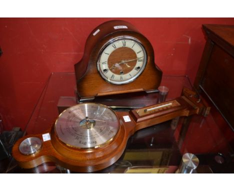 An Andrews mid 20th century chiming oak case mantel clock; a reproduction barometer (2) 