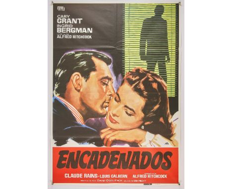Notorious (R-1982) Spanish One Sheet film poster, directed by Alfred Hitchcock, starring Cary Grant and Ingrid Bergman, folde