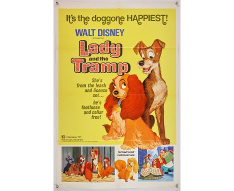Walt Disney's Lady and the Tramp (R-1972) US One Sheet film poster, folded, 27 x 41 inches. 
