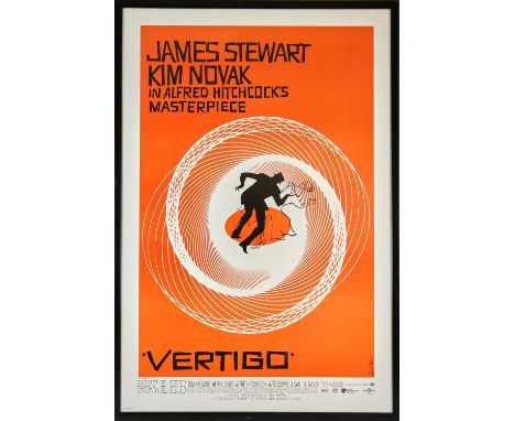 Vertigo (R-1996) US film poster, Alfred Hitchcock classic with Saul Bass artwork, framed, 27 x 40 inches. 