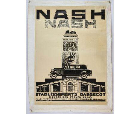 Nash - Vintage French Automobile advertising poster, circa 1932, linen backed, approx. 26 x 34 inches. 