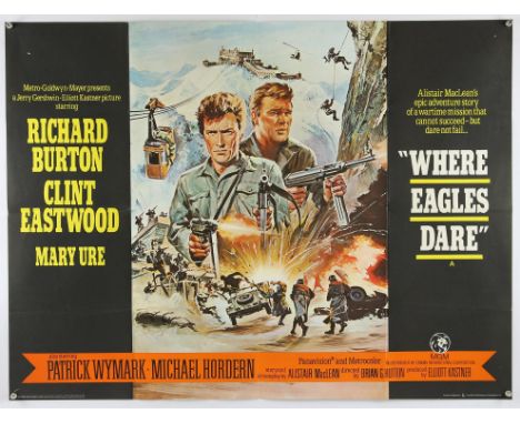 Where Eagles Dare (R-1970's) British Quad film poster, War starring Clint Eastwood & Richard Burton, folded, 30 x 40 inches.