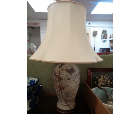 Large 20thC Chinese Pottery table lamp base with cream shade