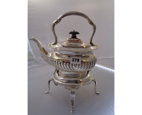 Good quality Silver Spirit kettle on stand with fluted decoration Sheffield 1901 Maker JF EF 1465g total weight