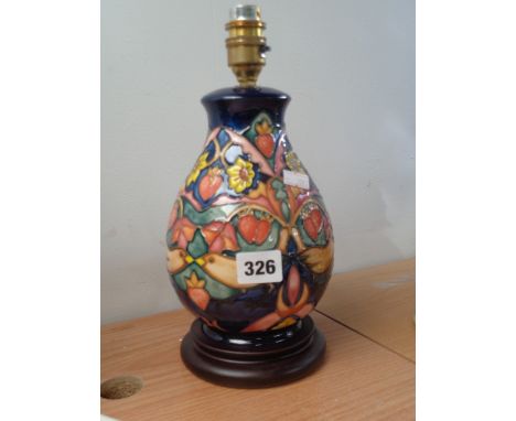 Moorcroft Lamp Base depicting Birds and Strawberries