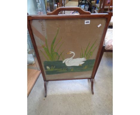 Good quality Mahogany framed fire screen with Swan decoration