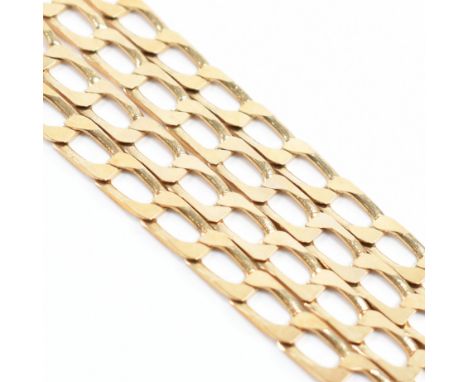 A hallmarked 9ct gold flat link necklace chain. The necklace having flat faceted links with a spring ring clasp. Measures 22 