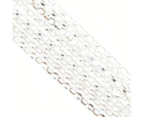 A group of four 925 silver cable link chain necklaces. Each comprised of flat oval band link united by spring ring clasps.&nb