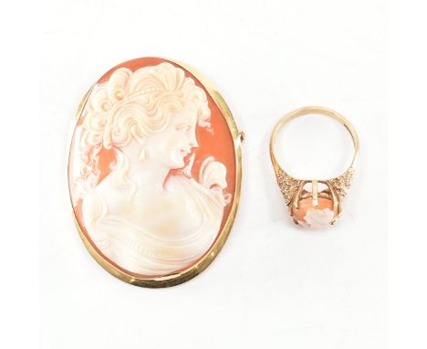 A hallmarked 18ct gold cameo brooch pin&nbsp; with 9ct cameo ring. The brooch bearing Italian marks for 18ct gold having a ca