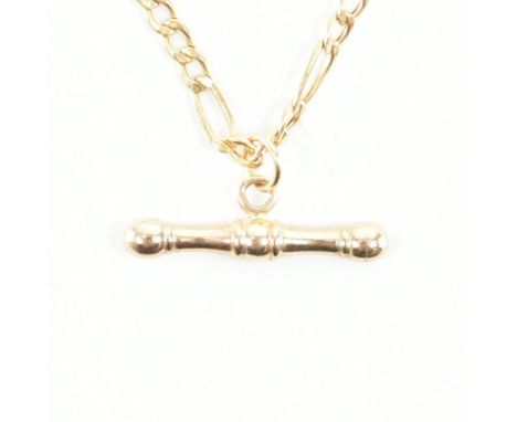 A hallmarked 9ct yellow gold figaro necklace chain &amp; pendant. The chain comprised of fine figaro links united by a spring