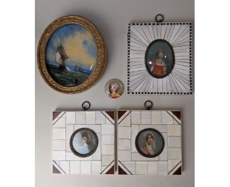 Three 19th century portrait miniatures of ladies after Dupre, Gerard and Rowney, each bearing inscribed signature, in piano k